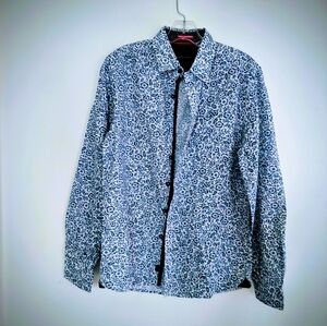 ACROSS the POND Men's Button Down Blue/White Print Long Sleeves Shirt Sz Small